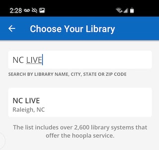 Choose NC LIVE as your library