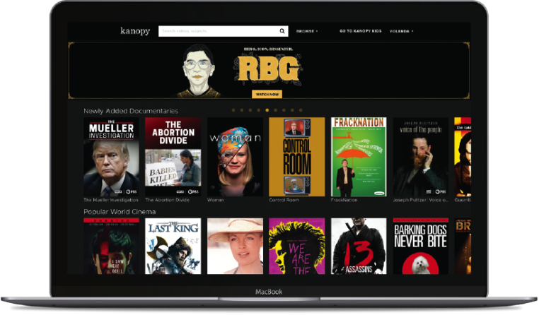 laptop showing Kanopy movie selection