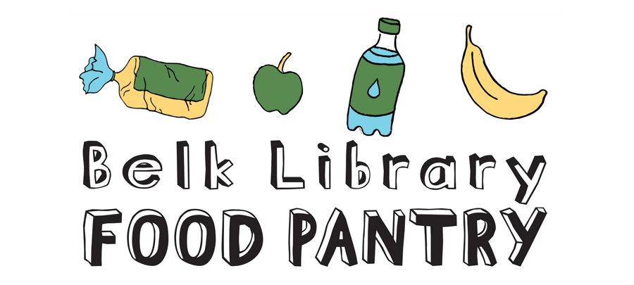 Belk Library Food pantry sign and link to website