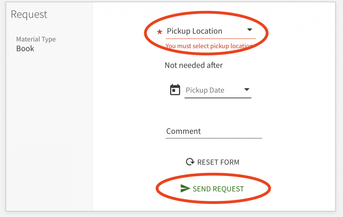 Choose your pickup location from the drop-down.