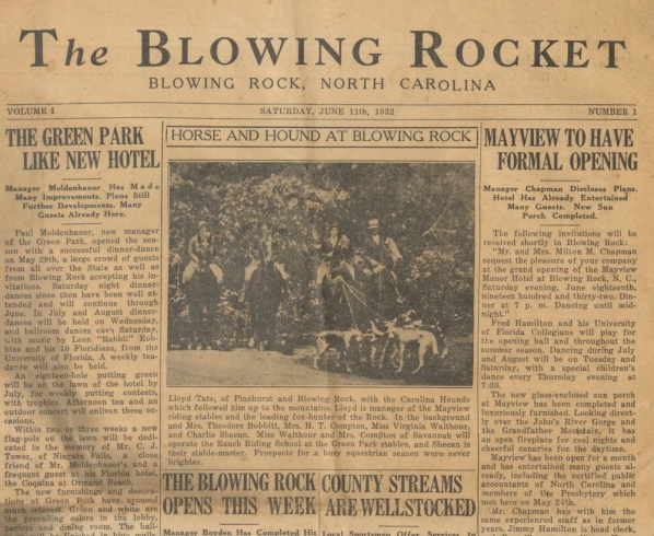 Front page of the Blowing Rocket Newspaper from June 11, 1932 from DigitalNC