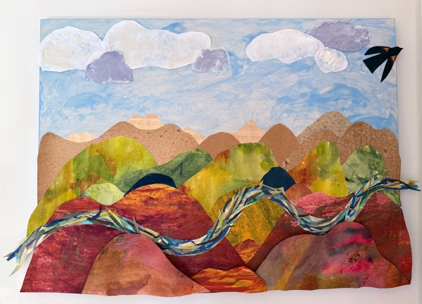 Artwork, mixed-media piece, “hope, even when the creek rises, in response th Hurricane Helene