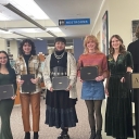 Student Art Contest winners with librarian Hannah Pope