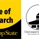 Icon for the Office of Research, black and gold with lettering, University Libraries logo, coupula drawing 