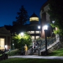 Belk Library at night
