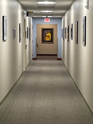 Belk Library hallway with new art placement