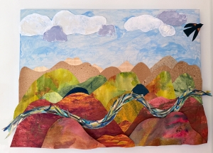 Artwork, mixed-media piece, “hope, even when the creek rises, in response th Hurricane Helene