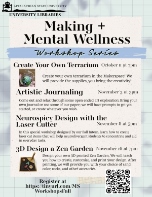Making + Mental Wellness poster with workshop descriptions