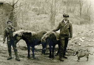 Michael B. Reilly Photograph showing 2 tough looking young men, two miniature ponies and a dog