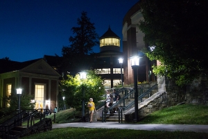 Belk Library at night
