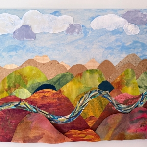 Artwork, mixed-media piece, “hope, even when the creek rises, in response th Hurricane Helene
