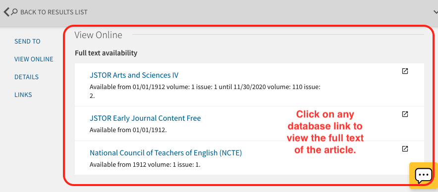 screenshot of the database selection option.