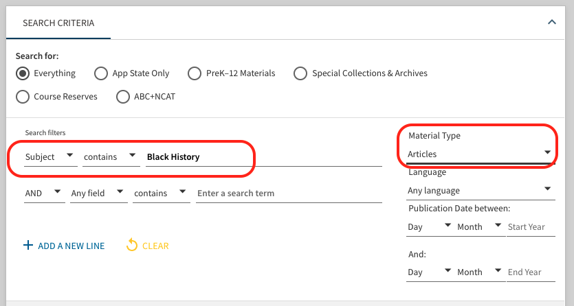 Advances search Subject search