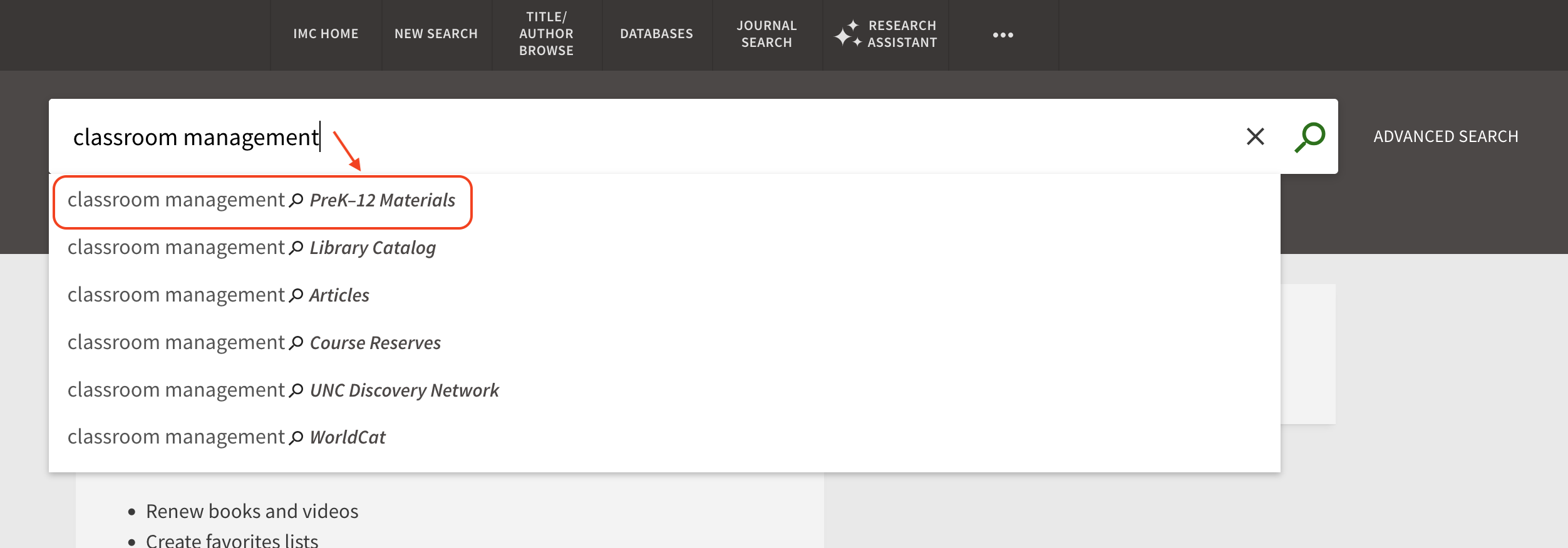 screenshot of the PreK-12 Materials scope.