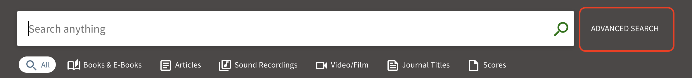 Library Search Advanced Search button.