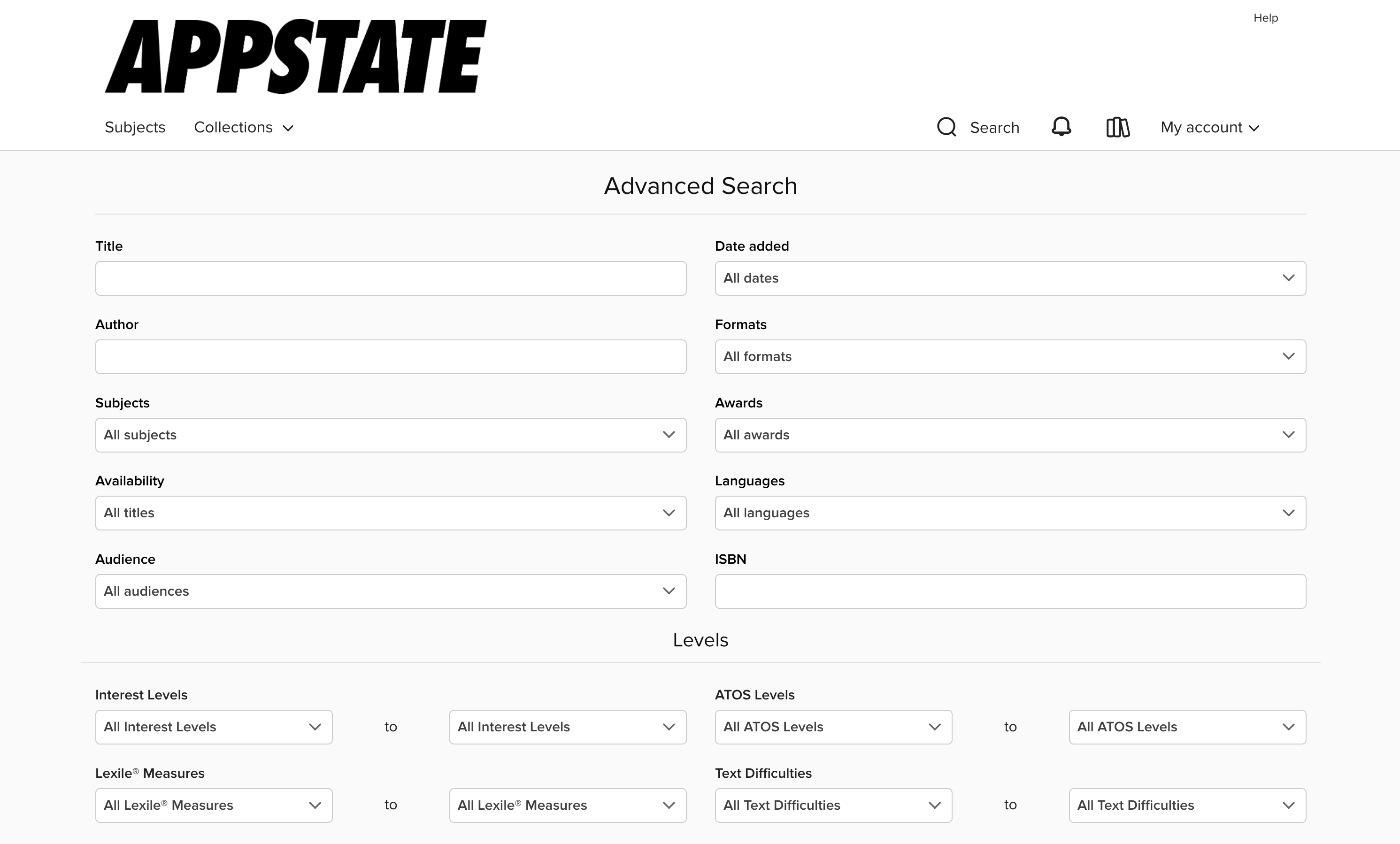 OverDrive advanced search screen