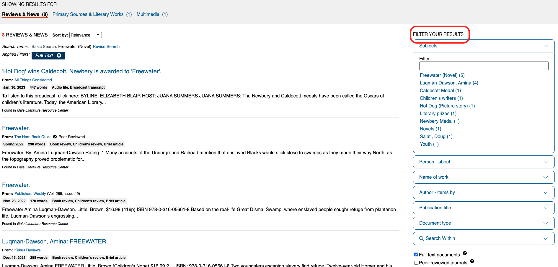 screenshot for refining search.