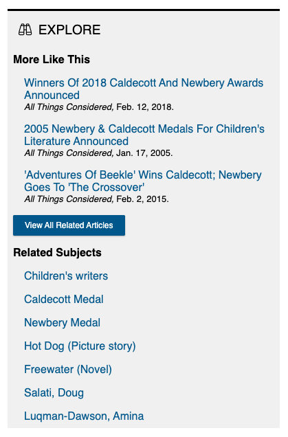 screenshot of options to view similar sources within Gale literary sources