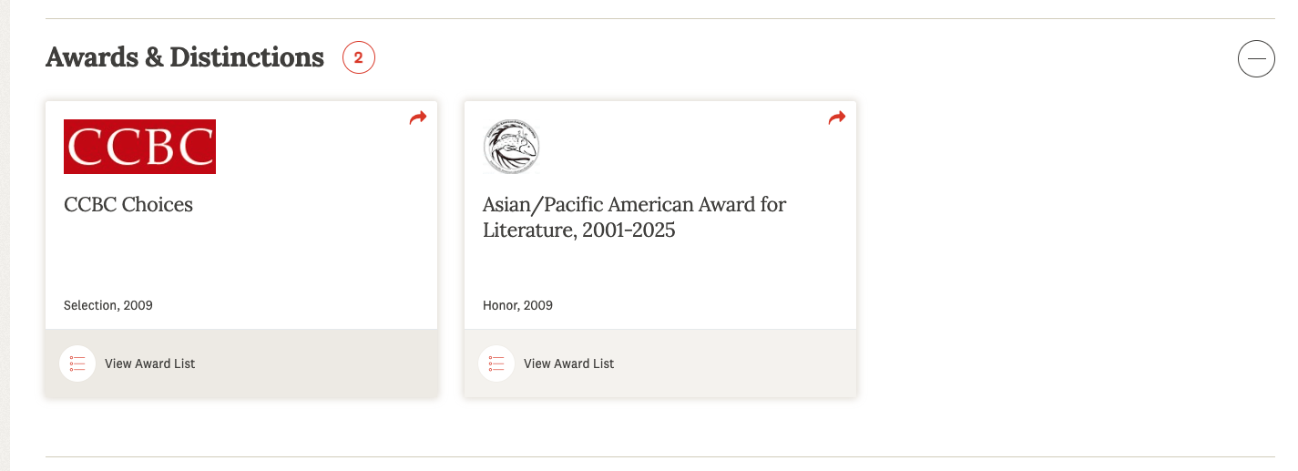 screenshot of teachingbooks.net awards
