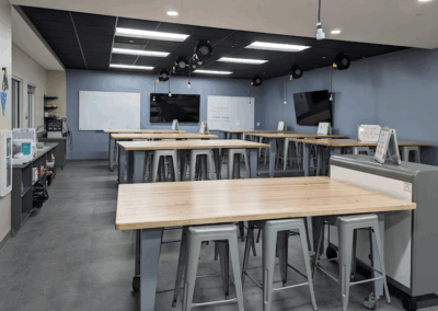 Classroom area with work tables