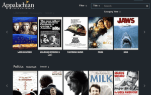 Screenshot from Swank showing a selection of popular, classic, and documentary titles