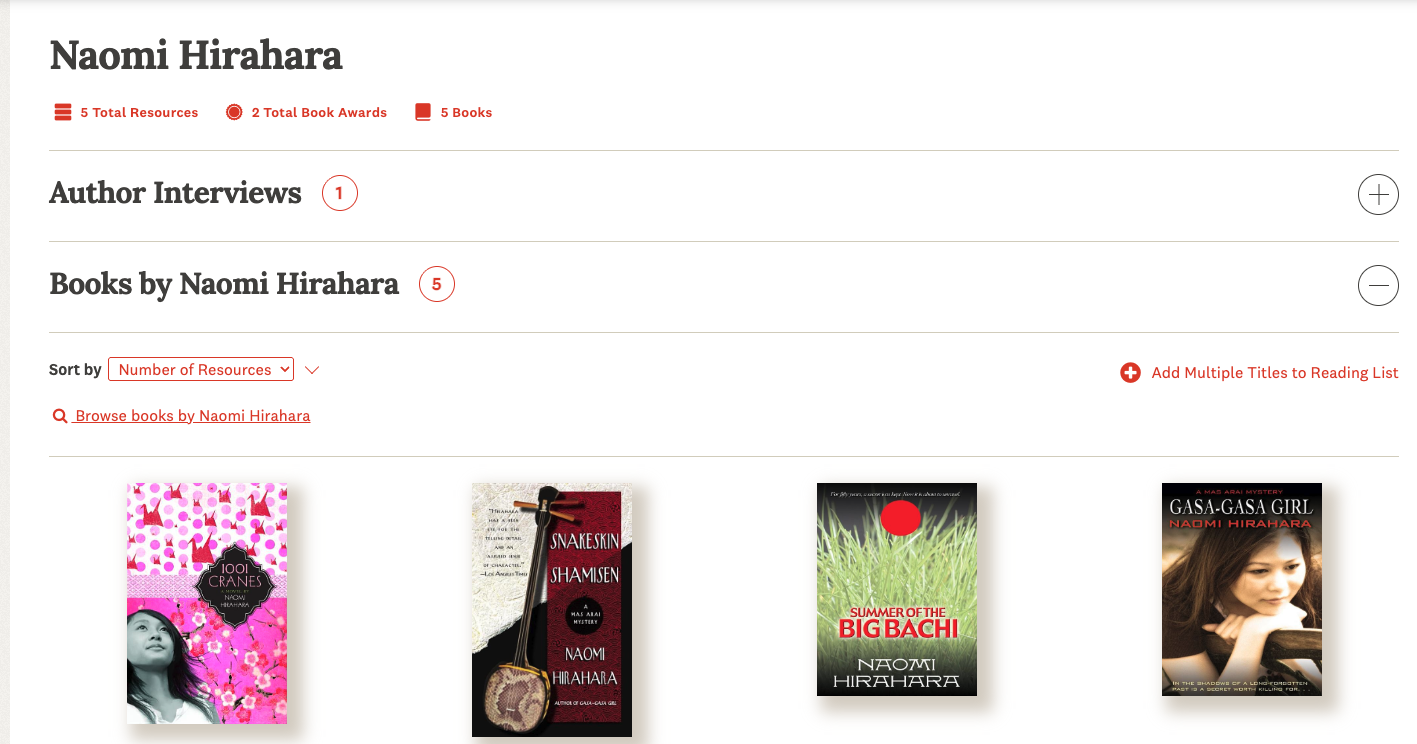 howtos-teachingbooks-aboutauthor Screenshot of About the Author section showing the author's other books, and links out to author interviews