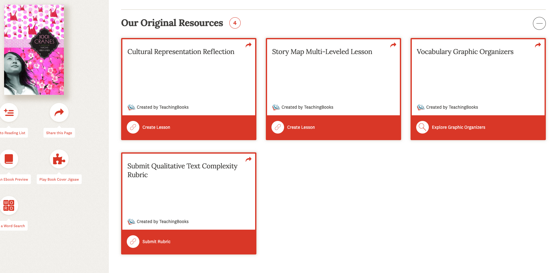 howtos-teachingbooks-ourresources Screenshot of Our Original Resources section