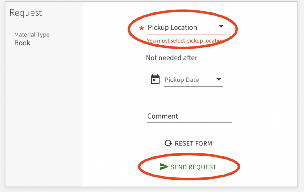 Choose your pickup location from the drop-down.