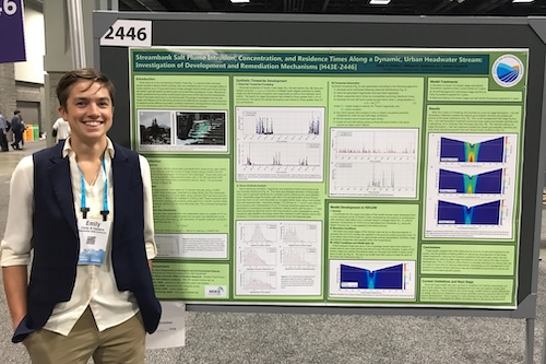 App State Geology student standing with her research poster