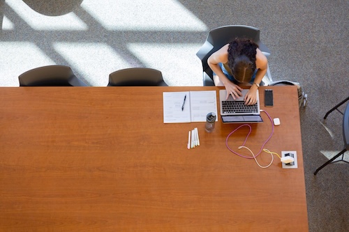 Student working on a laptop
