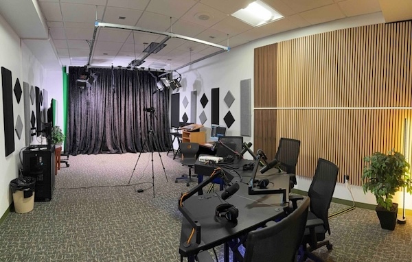 The Recording Studio is set up for both podcast and video recording.